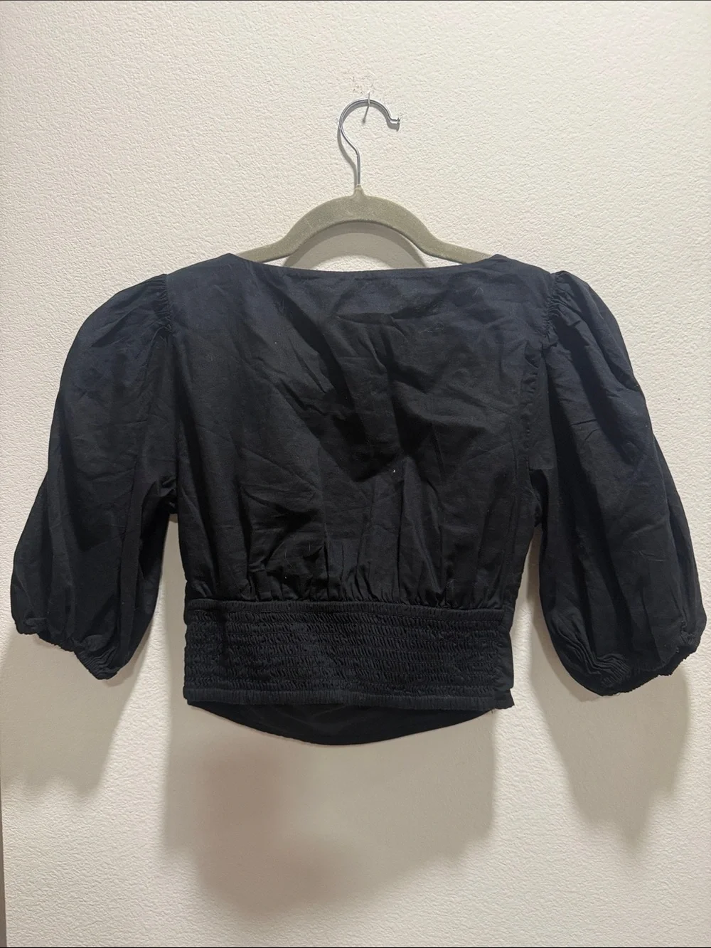 Abercrombie & Fitch Black Tie Front Puff Sleeve Crop Top XS NWT